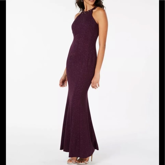 Formal Dress Sizes 10 12 14 Purple Mermaid Glitter Sparkle Beaded Neck NIGHTWAY - Picture 4 of 11